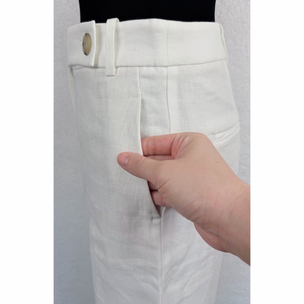 MASSIMO DUTTI • White 100% Linen High-Waisted Wide Leg Trouser Pants, 2 - Picture 8 of 13
